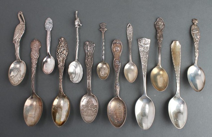 Silver Figural Tea Spoons Assorted Group of 13