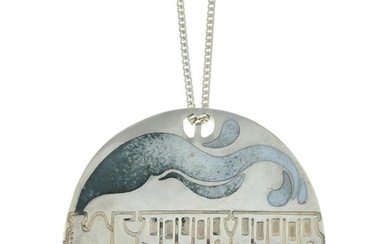 Silver & enamel pendant, with chain