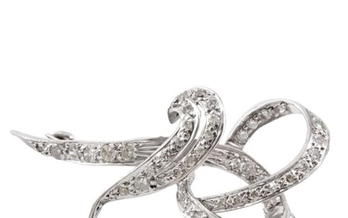 Special Knot Design white gold brooch set with 0.83CT natural diamonds. - 14 kt. White gold - Brooch