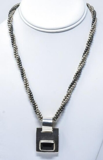 Sterling Silver & Onyx Triple Strand Necklace