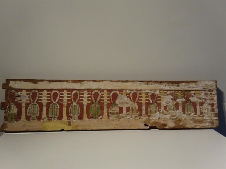 Stuccoed and painted wooden sarcophagus panel, Egypt, Late...