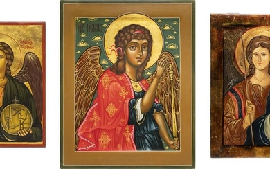 THREE ICONS SHOWING THE ARCHANGELS MICHAEL AND GABRIEL