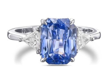 TOP 5.70 Carat Blue Sapphire And Diamonds 3 Stone Ring - 18 kt. White gold - Ring - 5.70 ct Sapphire - Diamonds, NO RESERVE