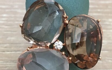 Tasci Designe Jewellery - 14 kt. Gold - Ring - 12.87 ct Smoke Quartz and Rose Quartz - Diamond
