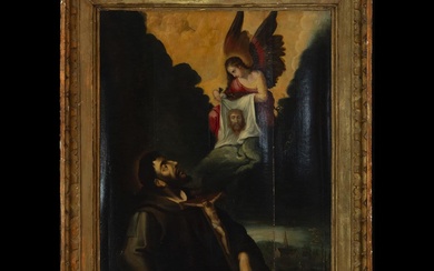 The Angel appearing to Saint Francis, oil on panel, New...