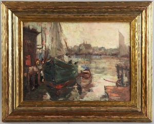 Thomas Mitchell, Gloucester Boats, Oil on Board