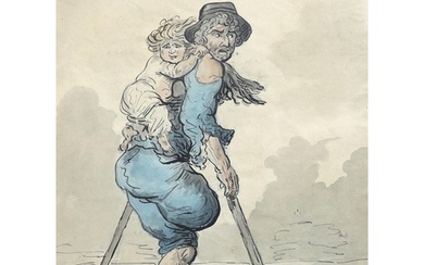 Thomas Rowlandson (British, 1756-1827) A cripple and child, ...