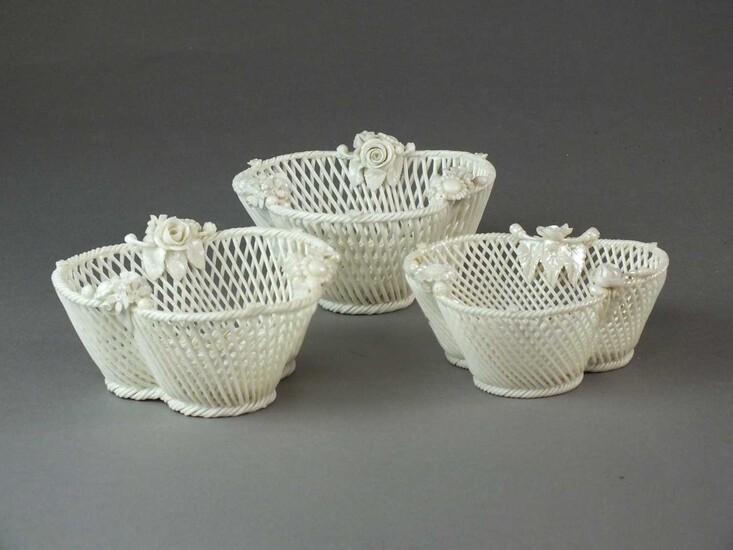 Three Belleek trefoil baskets