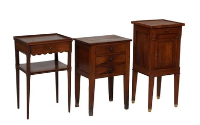 Three French Provincial Walnut Nightstands, 19th c., the tallest with a dished top, above a single