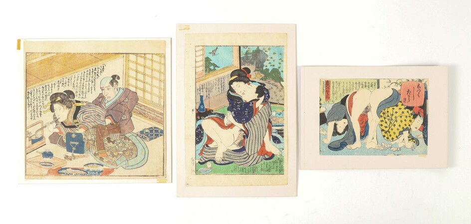 Three Japanese Shunga Woodblock Prints, Meiji Period FR3SHLM