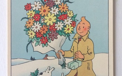 Tintin - 1 Snow card n° 25 - Tintin carries a bouquet and snowy a small package - happy new year - 1942