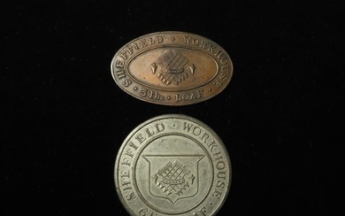 Tokens, 19thC (2): Sheffield Workhouse uniface bread tokens;...