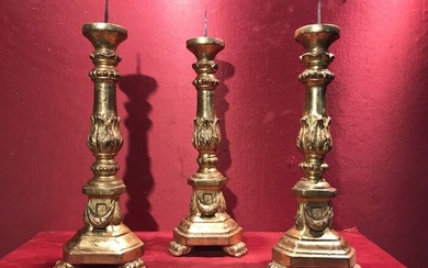 Triptych of candlesticks (3) - Louis XVI - Gilt, Wood - Late 18th century