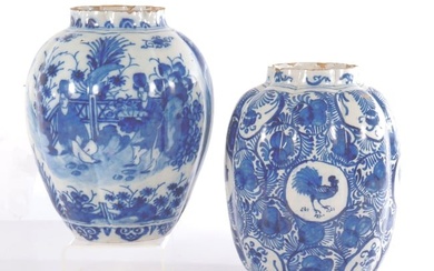 Two Dutch Delft Blue & White Vases, 18th C