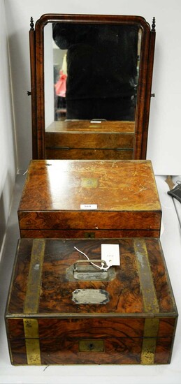 Two Victorian travelling vanity sets; and a swing toilet mirror.