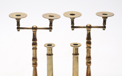 Two pairs of 20th century brass candlesticks.