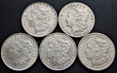 USA - Dollars (Morgan) 1900, 1901-O, 1921, 1921-D, 1921-S (5 pieces) - Silver