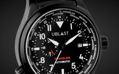 Ublast® - Traveler Automatic World Time - REF.UBTR47BK - Genuine Leather - Men - New