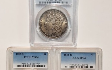 United States - Dollars (Morgan) 1884-O + 1885-O + 1886 (3 pieces) in PCGS Slabs - Silver