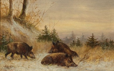 Unknown Munich painter, around 1900, Wild boars