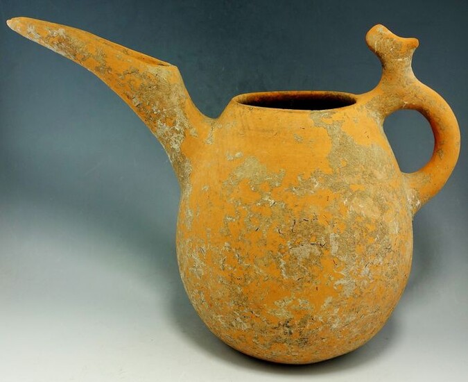 VERY RARE Amlash Terracotta Spouted Jar with Zoomorphic Handle - 200mm height