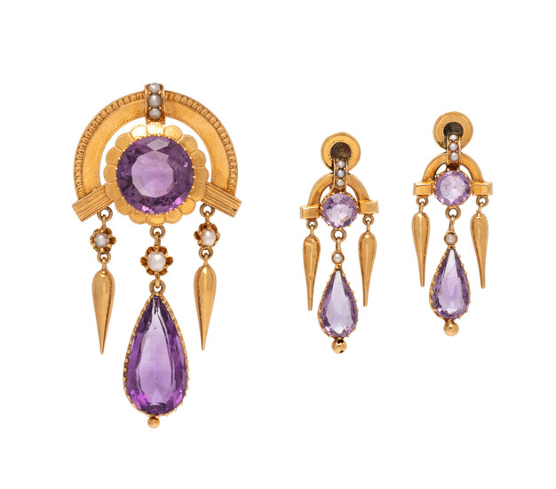 VICTORIAN, YELLOW GOLD AND AMETHYST SET