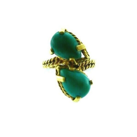 VINTAGE 14k Yellow Gold & Turquoise Bypass Ring