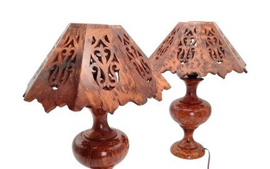 Vase mounted lamp - Beside table lamps (Duo) - 100% Handmade - Wood, Thuya