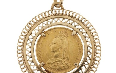 Victoria, a gold full sovereign coin pendant