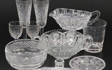 Victorian Cut Glass Pedestal Sauce Boat with Other Tableware