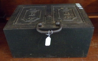 Victorian cast iron two handled revenue strong box, with...