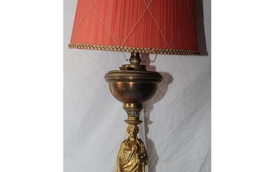 Victorian style converted oil lamp with figured brass column...