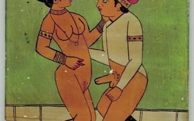 Vintage Erotic Indian reverse glass painting