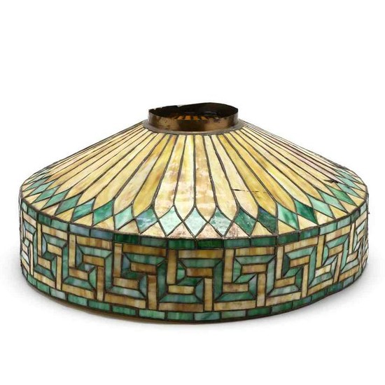 Vintage Greek Key Patterned Stained Glass Shade