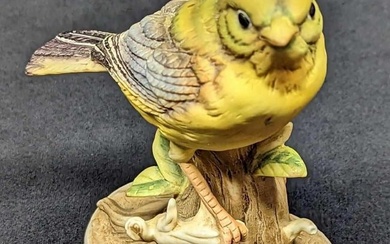 Vintage Green Finch Bird Porcelain Figurine
