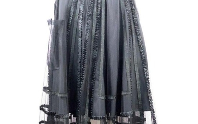Vintage NINA RICCI Black Silk and Mesh Midi Flare Skirt