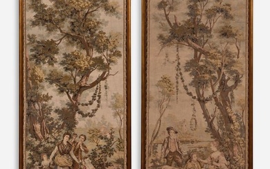 Vintage Pair of Framed Aubusson-Style Tapestries