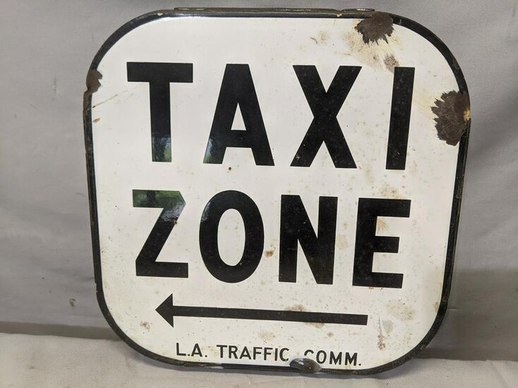 Vintage Porcelain Taxi Zone Stand Sign