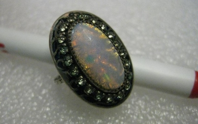 Vintage Sterling Opal Southwestern Ring, Rhinestone