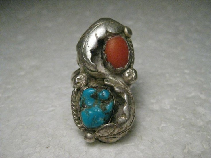 Vintage Sterling Silver Southwestern Turquoise & Coral