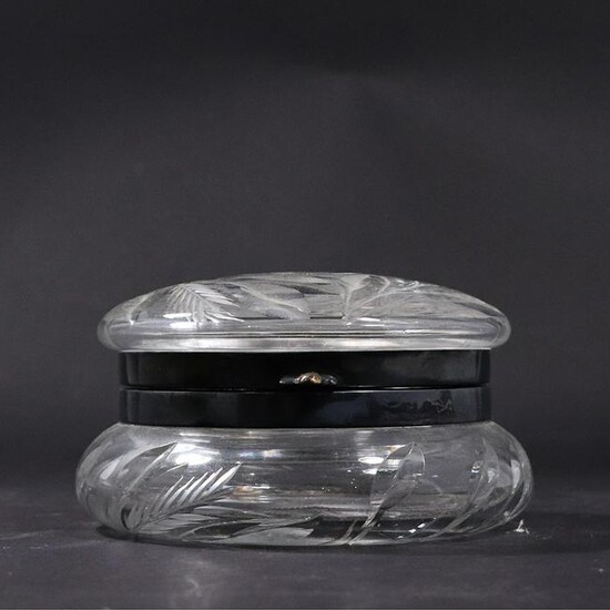Vintage Wheel Cut Crystal Glass Round Covered Box