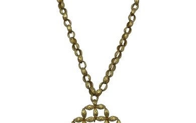 Vintage Yellow Gold Oval Link Chain Necklace w/ Pendant & Brooch