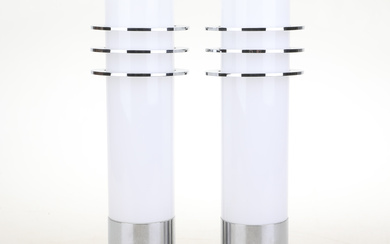 WALL LAMPS, a pair of chrome/glass.
