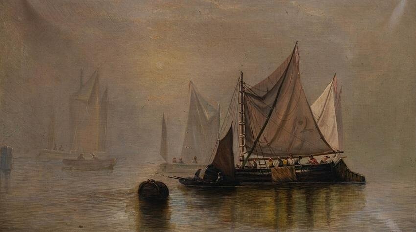WICKER (19TH CENTURY) BOATS IN A HARBOUR