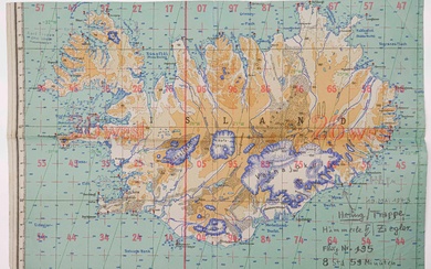 WORLD WAR II ANNOTATED LUFTWAFFE MAP OF ICELAND
