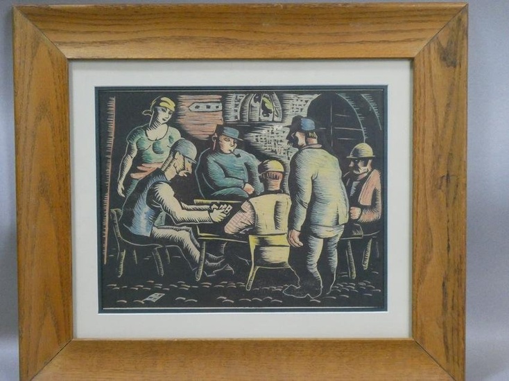 WPA Depression Era Style Workers Playing Cards Painting