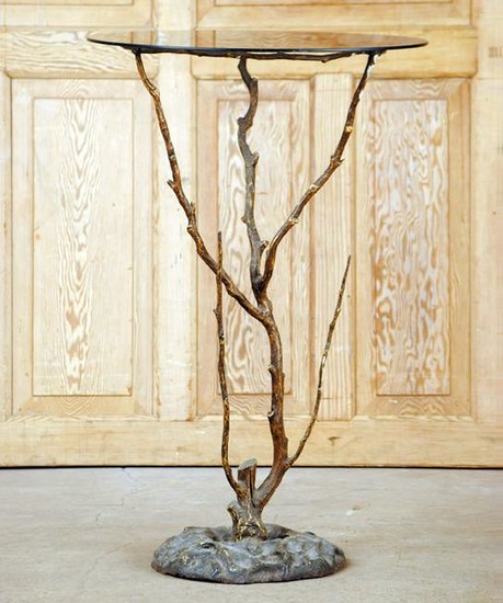 WROUGHT IRON GLASS TOP TABLE TREE FORM C.1920