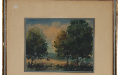 Watercolor and Ink Landscape Painting, 20th Century