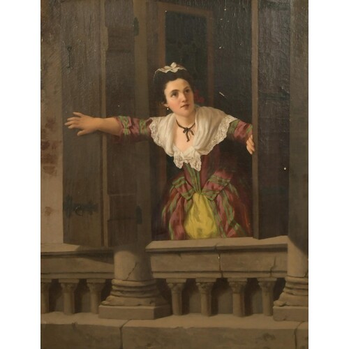 Weber, 19th Century German School, an elegant lady on a balc...