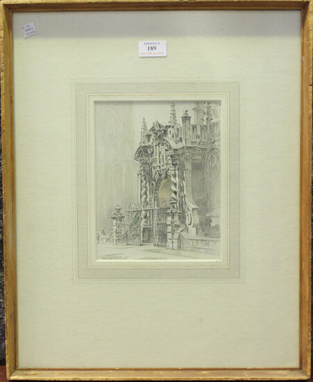 William Sidney Causer - Renaissance Doorway, St Mary's Oxford, pencil with wash, signed recto
